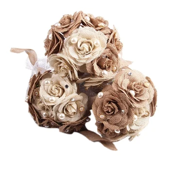 

Rustic Wedding Bouquet Burlap Flower Bouquet Lace and Imitate Pearls Wedding Anniversary Engagement Decoration, Valentine's Day