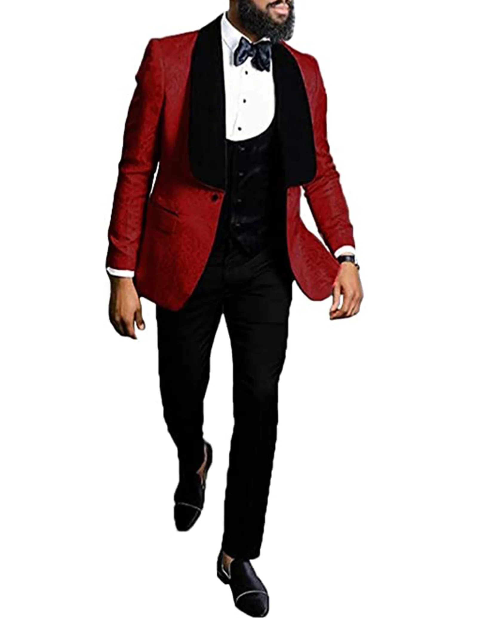 Men's Suits Patterned Tux 3 pieces Groom Suits for Wedding Dress Suits Slim Fit Shawl Lapel Jacquard Tuxedo (Blazer+vest+Pants)