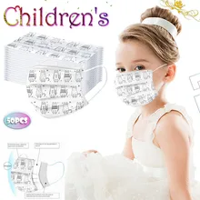 50PC niños desechables estampado bonito máscara facial a prueba de vientos a prueba de polvo 3 capa gancho para la oreja protectora máscara Enfant Jetable маска