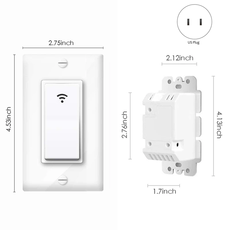 1Gang WiFi Smart Light Switch for Alexa Google Home Wireless Switch with Remote Control and Timer US Plug