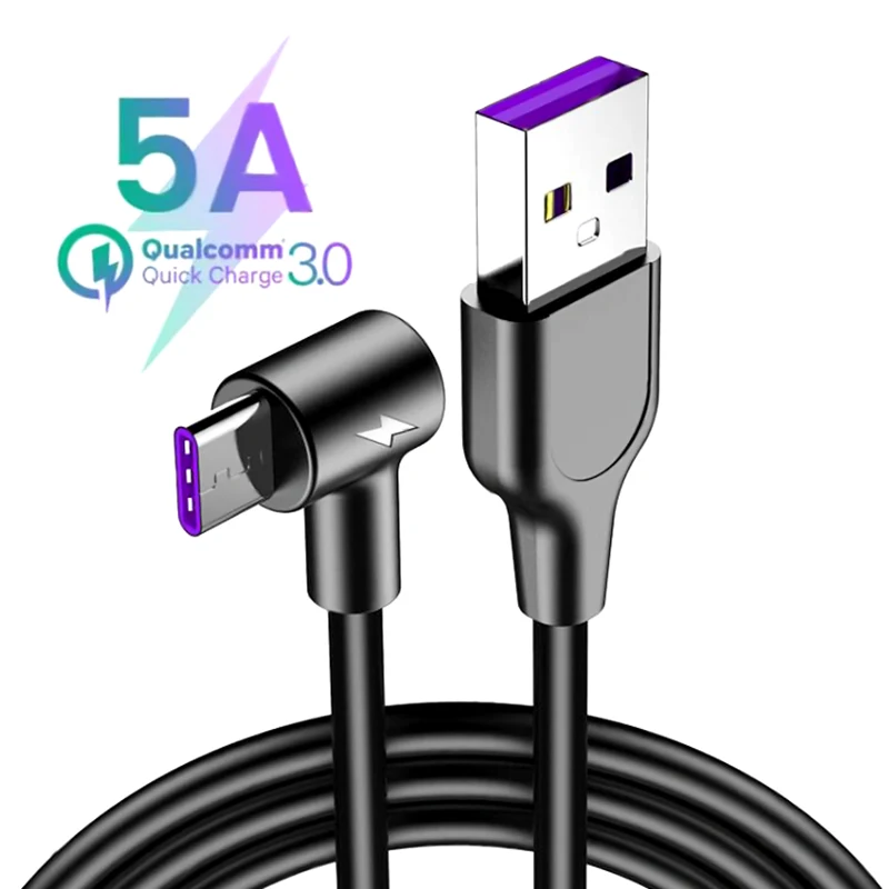 5А usb type-C кабель 1 м 1,5 м 2 м 3 м Быстрая зарядка type-C Kable для huawei P30 P20 mate P20 Pro Phone Supercharge QC3.0 USBC Cabo - Цвет: Черный