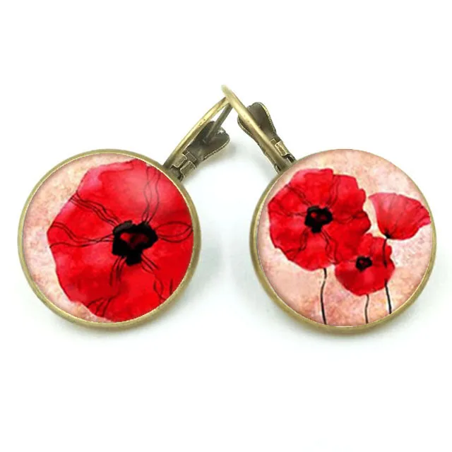 Элегантные Маки красный цветочный стеклянный куполообразный серьга с