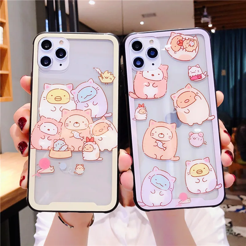 Японский мультфильм Sumikko Gurashi закаленное стекло задняя крышка чехол для телефона для iPhone 11 Pro Max 8 7 Plus X XR Xs Max защитный чехол