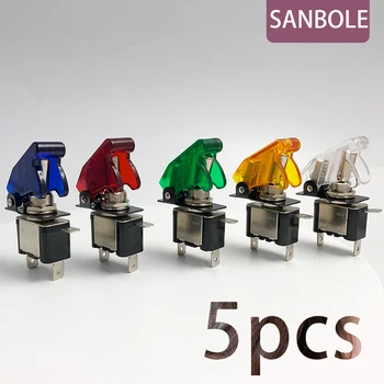 

Rocker Switch (5pcs) LED Modification Arm Push Button Protection Cover 12V 20A For Racing Car Light Toggle Control ON-OFF
