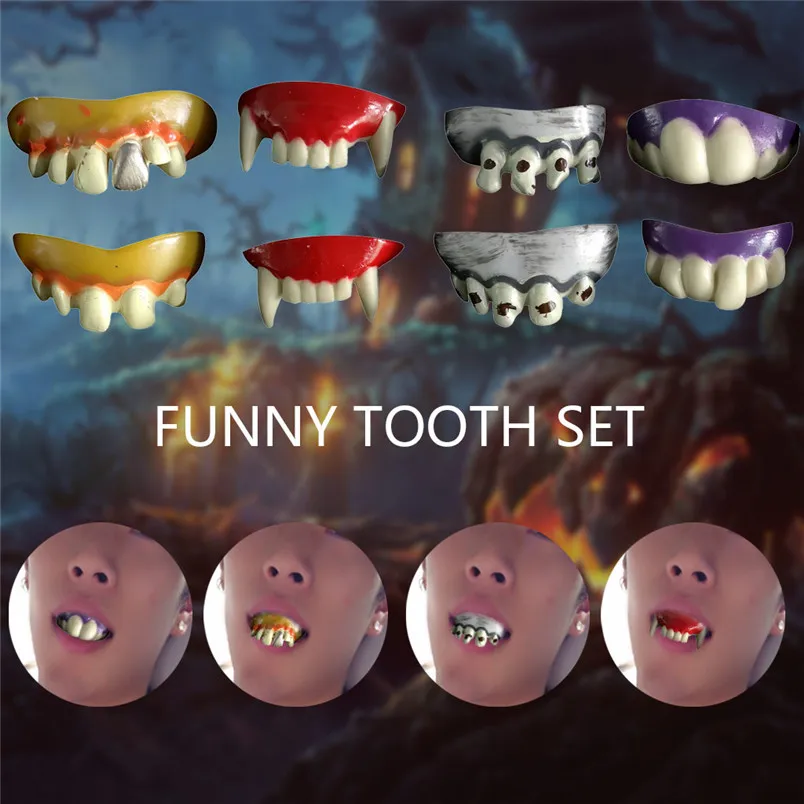 Мода Wacky Хэллоуин протез вампир зубы зомби передние зубы пластиковые мягкие зубные брекеты забавная игрушка 30AG02