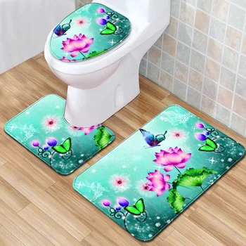 

The Ink Butterfly 3 Piece Bathroom Mat Set Non-slip Bath Mat Printing Toilet Mat Toillete Seat Cover 3D Carpet Blanket Doormat