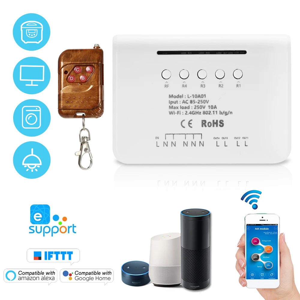 EWeLink 4CH wifi переключатель Модуль RF 433 МГц 4 банды беспроводной умный переключатель 4 кнопки дистанционного управления умный дом для Alexa Google Home - Комплект: Набор3