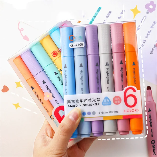 Qingy-6pcs/set Painting Marker Pen Highlighter Pen for Newspaper Kawaii Creative Art Supplies Cute High Quality, Other