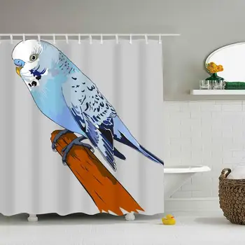 

Animal Budgerigar Birds Parrots Artistic Bird Parakeet Polyester Fabric Shower Curtain Sets with Hooks Waterproof Mildew