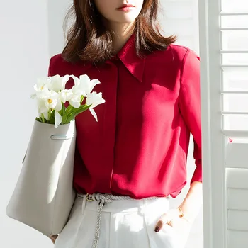 

2020 new spring and summer loose long-sleeved shirt lapel professional shirt commuting simple blue and white shirt female