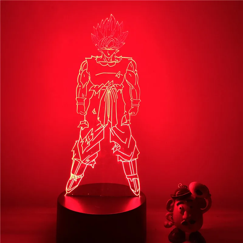 Dragon Ball Z Goku Битва Супер Saiyan стоящий вер. 3D светодиодный Ночной светильник 7 цветов сенсорный оптический Иллюзия фигурку лампа Декор