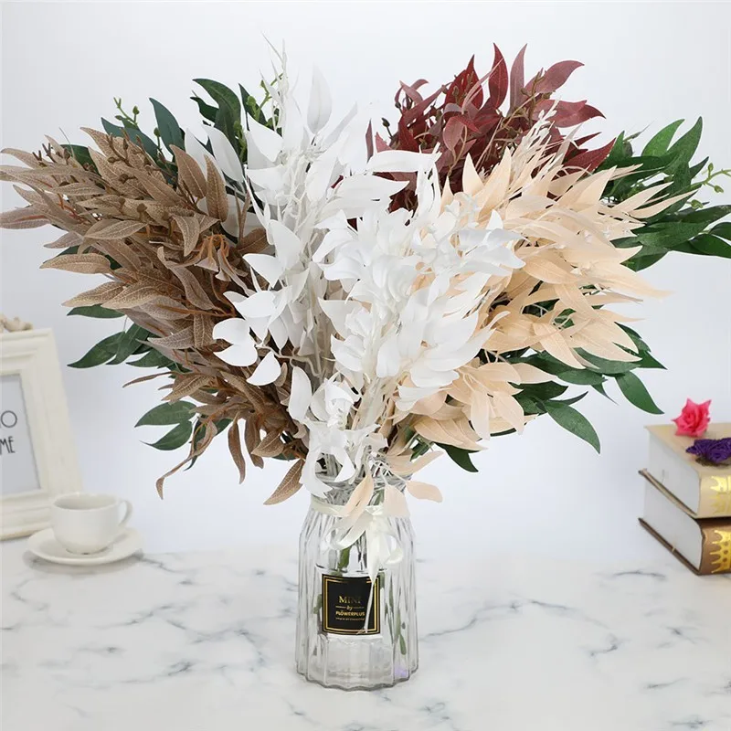 

Artificial Willow Bouquet Silk Fake Leaves Green Faux Foliage Home Wedding Decoration Plant Jungle Party Arrangement