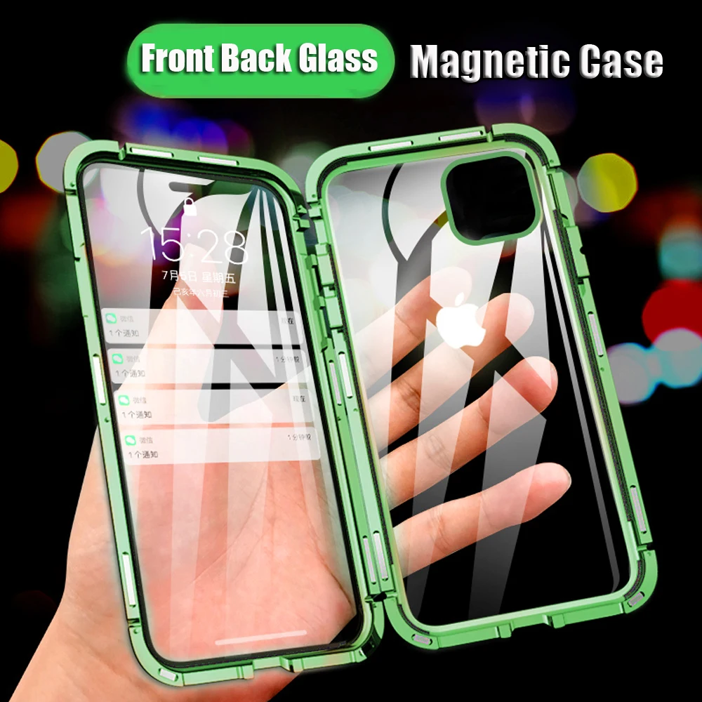 

360° Full Body Clear Front+Back Tempered Glass Case For iPhone 11 Pro Max XR XS 8 Plus Magnetic Phone Cover For iPhone 11