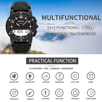 

Waterproof Fitness Watch Men's Analog Compass Digital Dual Time Display Watch Outdoor Smart Sport Altimeter Barometer Watch