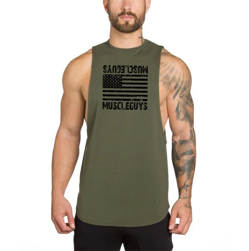 Muscleguys бренд майка для тренажерного зала Canotte Бодибилдинг майка Мужская Спортивная майка для фитнеса майка без рукавов США майка с флагом тренировки Tanktop
