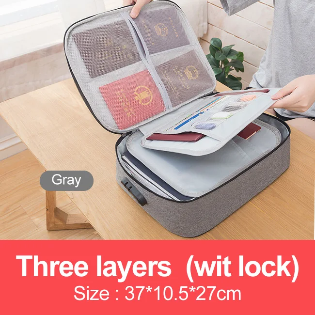 Three layers Сумка для документов, билетов, большая емкость, сертификаты, файлы, органайзер для дома, путешествий, важных предметов, папка, сумки для хранения, поставка - Цвет: Three layers