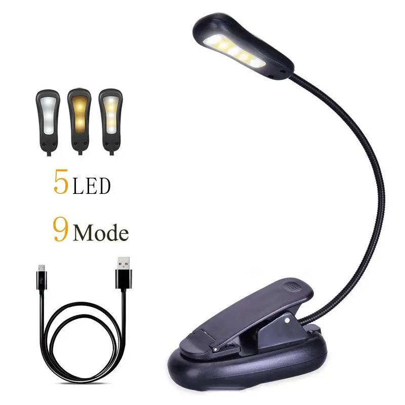 

Clip Table Lamp USB Rechargeable LED Desk lamp 9 Lighting Modes Switchable 5 LED Reading Light book Light Flexo Table Lamps