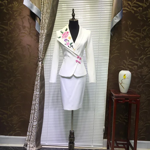 white Юбка костюм Блейзер Куртка Топы и юбка комплект осень зима для женщин Формальная работа шик элегантный OL офис леди 2 шт. белая униформа - Цвет: white
