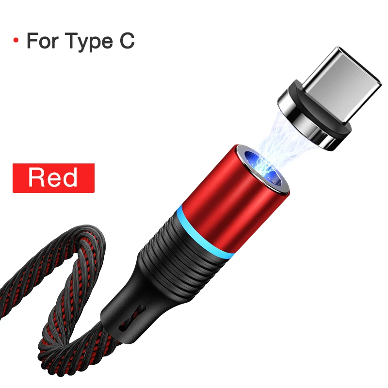 Cafele высокотехнологичный светодиодный QC3.0 Магнитный usb-кабель для iPhone Micro USB кабель type C плетеный кабель зарядное устройство для samsung Xiaomi huawei - Цвет: Red for Type C