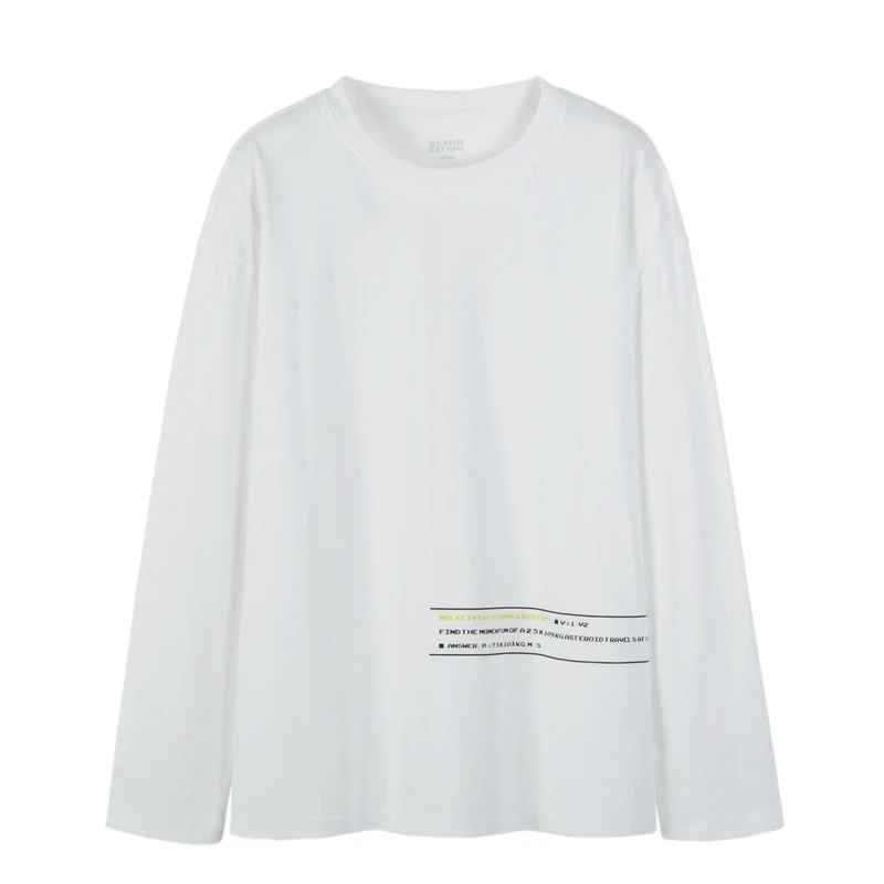 Мужская футболка SEMIR, осень, новая, длинный рукав, футболка, мужская, Корейская версия, круглый вырез, принт, хлопок, футболка - Цвет: white