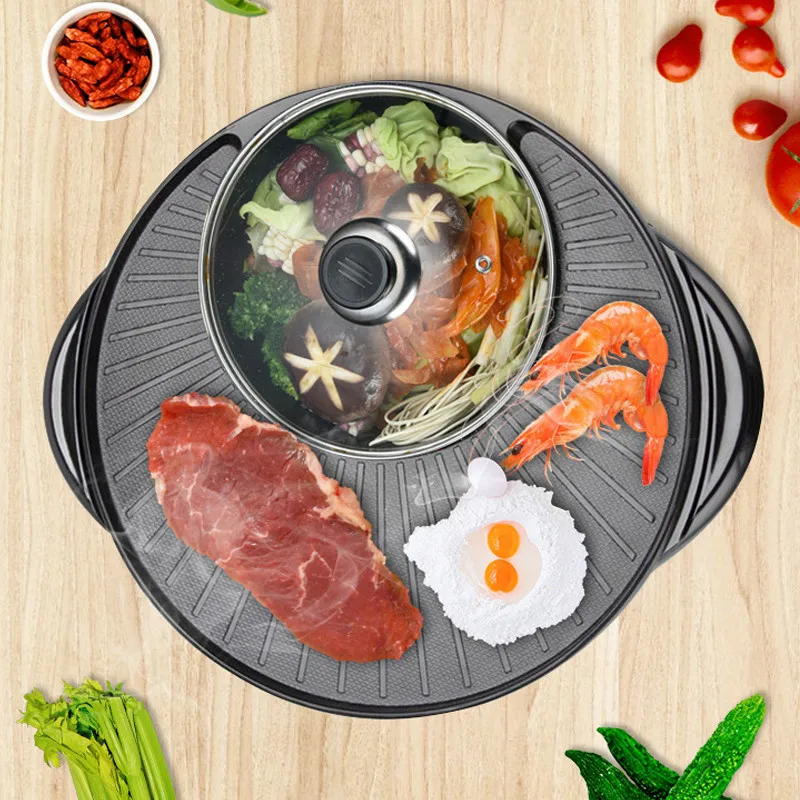 

2 In 1 Electric Hot Pot Electric Grill Barbecue Machine Torment Electric Cooker Indoor Grill Baking Flat Pan Table Top Bbq Grill