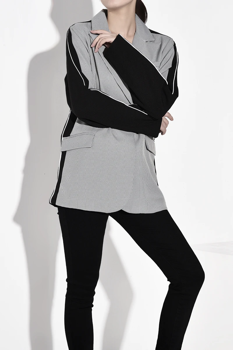 DEAT осенне-зимний модный отложной воротник с длинными рукавами двойные пуговицы серый контрастные цвета Блейзер WJ32802XL