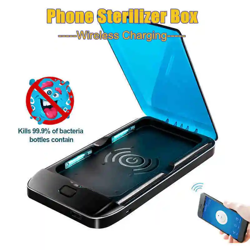 

5V Double UV Phone Sterilizer Box Jewelry Phones Cleaner Personal Sanitizer Disinfection Box with Phone Fast Wireless Charging
