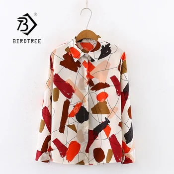 

Summer New Arrival Women Block Color Print Chiffon Blouse Long Sleeve Oversize Shirt Women's Chic Tops Feminina Blusa T04513F