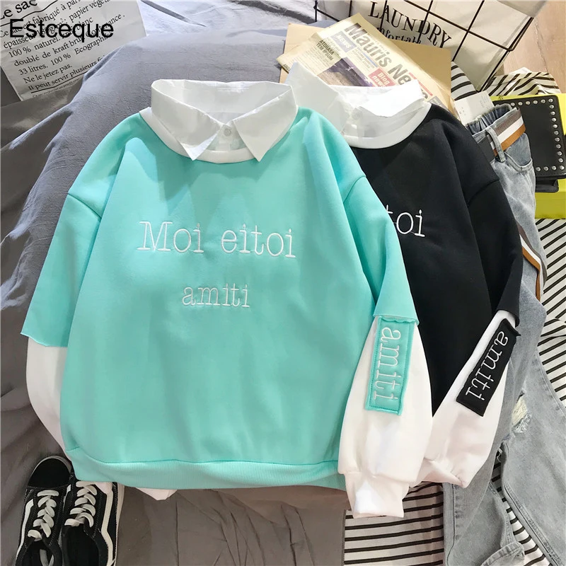 Толстовка женская с капюшоном Свободный свитшот имитацией двух изделий