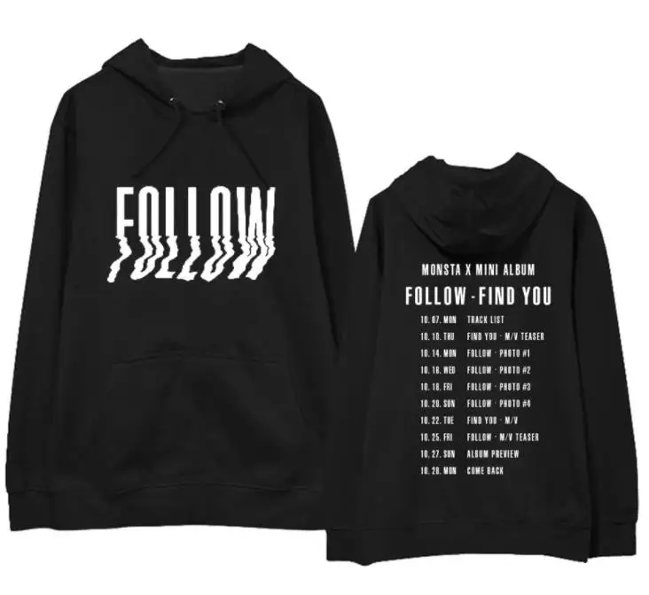 Monsta X album следите за тем же принтом пуловер свободные толстовки kpop унисекс мода флис/тонкий Свитшот 4 цвета - Цвет: fleece