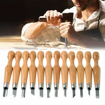 

12Pcs Professional Manual Wood Carving Chisel Tools Set Hand Chisel for Woodwork Sharpening Carpenter DIY Crafts Hand Tool