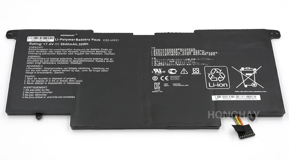 HONGHAY C22-UX31 Аккумулятор для ноутбука ASUS ZenBook UX31 UX31A UX31E UX31A-R4004H UX31E-DH72 UX31KI3517A 7,4 V 6840 мА/ч, 50WH