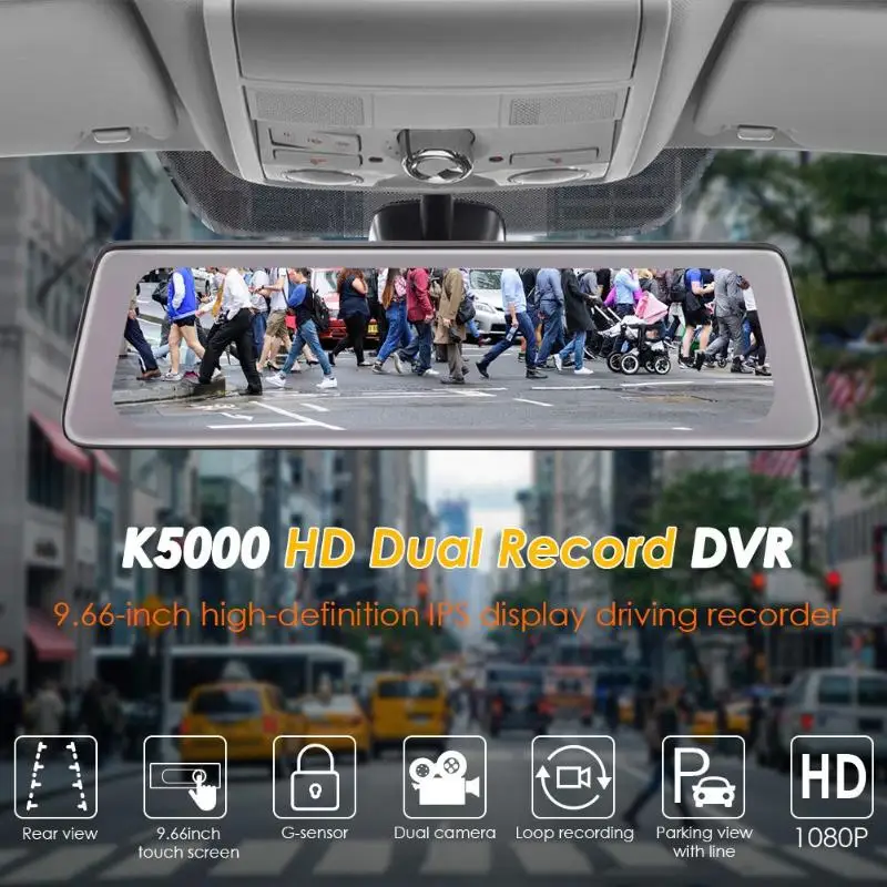 Phisung K5000 Автомобильный видеорегистратор камера с двумя объективами 9,66 дюймов ips сенсорный экран Dashcam