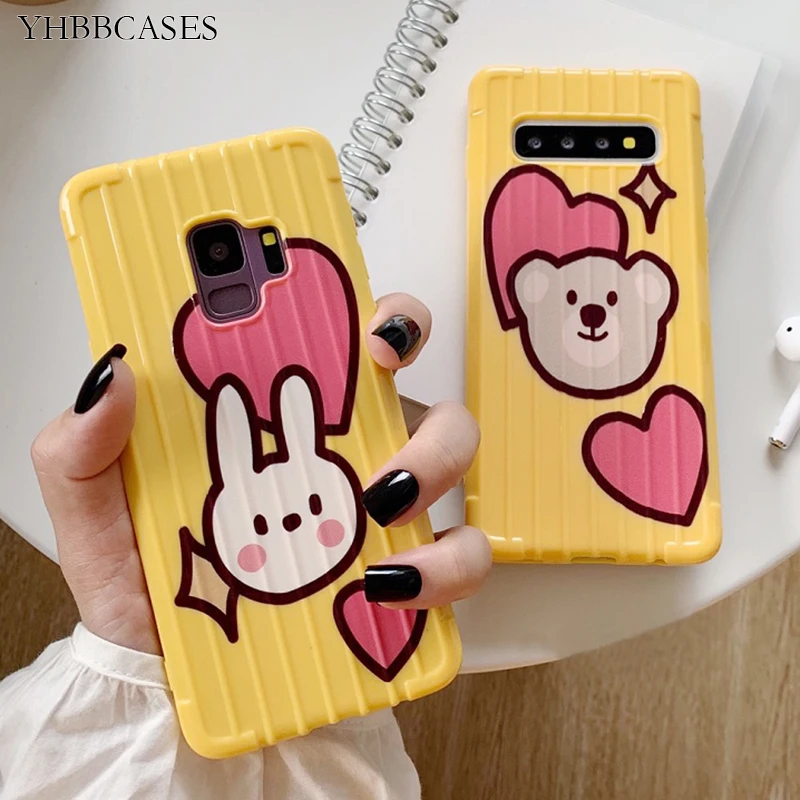 

YHBBCASES For Samsung Galaxy S10 Plus S8 S9 Cartoon Rabbit Bear Soft Cases For Samsung Note 8 9 Fashion 3D Luggage Design Cover