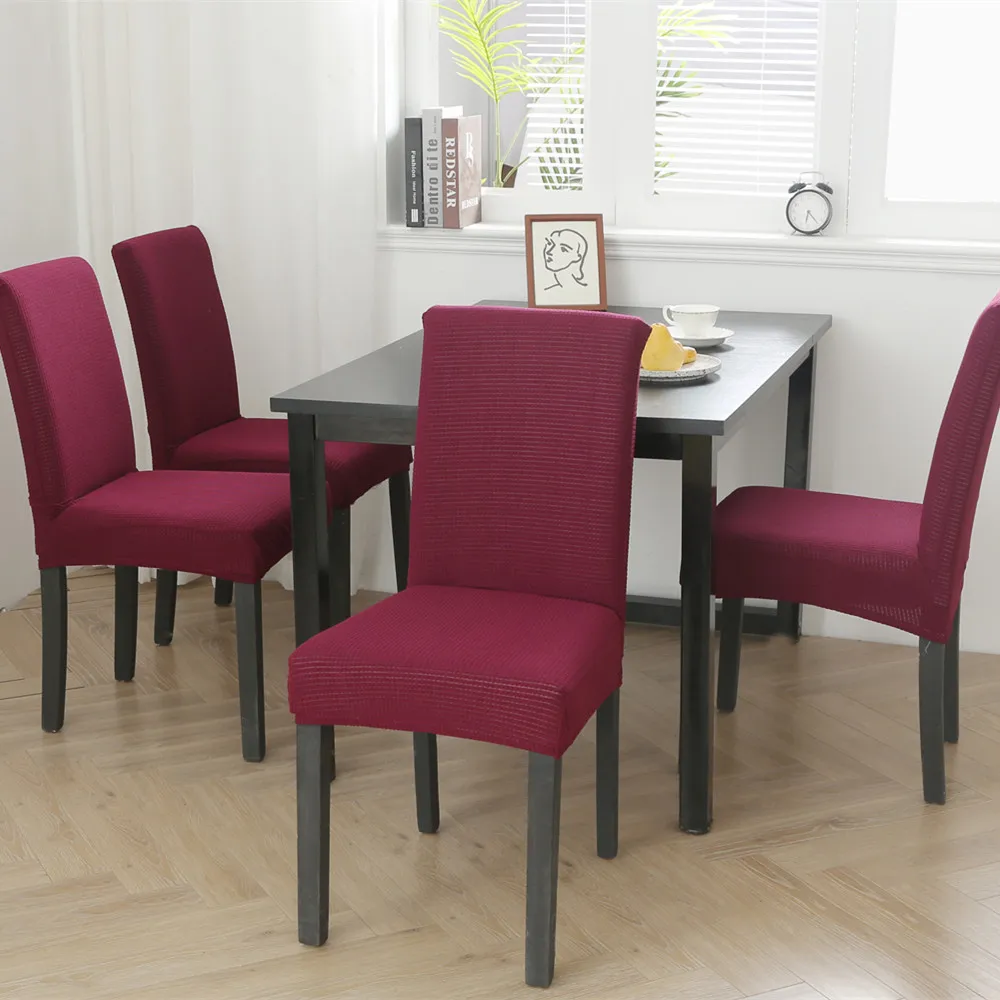 Burgundy SunnyRain 6-Piece Elastic Dining Chair Covers Set Spandex Chair Covers Slipcover for Dining Chair - Цвет: Burgundy