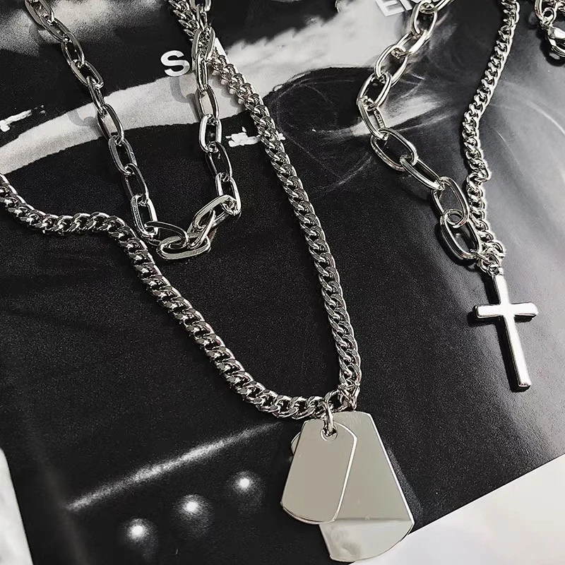 

2019 Fashion Personality Hip Hop Stainless Steel Clavicle Chain Accessories Long Section Multi Layer Cross Necklace Women