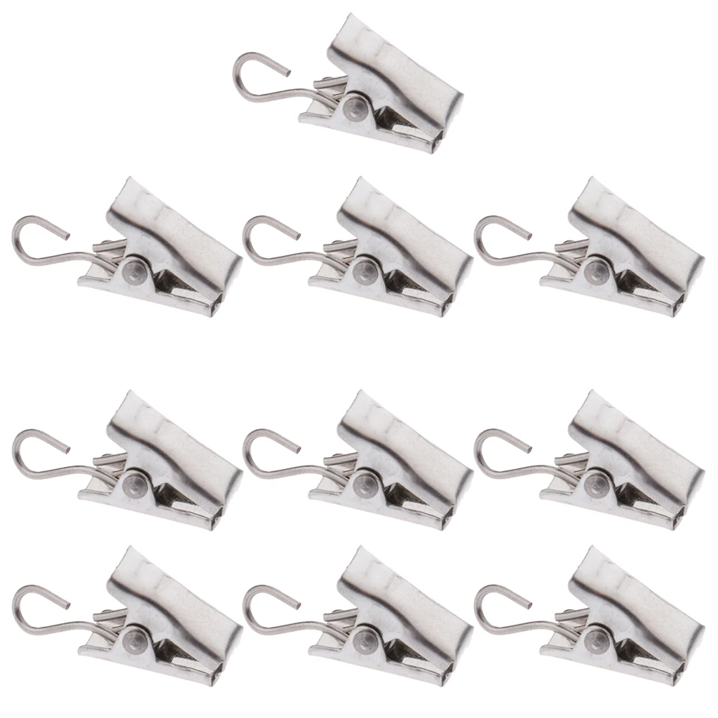 30 Pieces Muti Uses Hook, Clothesline Laundry Peg, Photo Clamps, Curtain Clips with Hook Hanger 30mm Silver