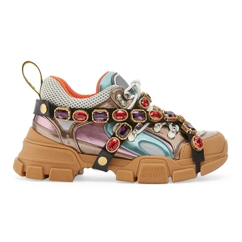 

Women's Runway Sneaker Colorful Rhinestones Diamond Leather Nightclub New Shoes Casual Korean Style 6Colors C845