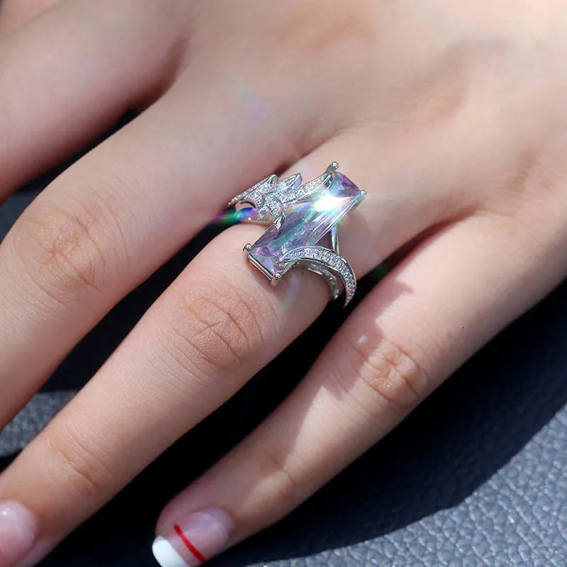 JoiasHome классические серебряные кольца 925 с 6*18 мм прямоугольной формы изумруд драгоценный камень кольцо для женщин Свадебная вечеринка подарок Размер 6-10