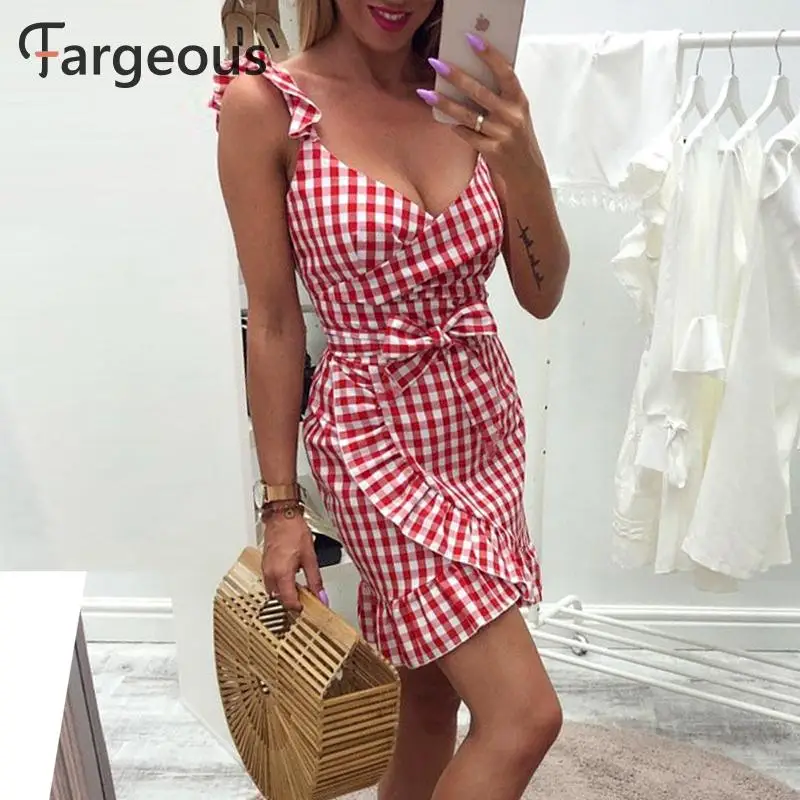 2019 летнее женское винтажное короткое платье в клетку сексуальное с открытой