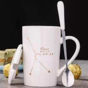 Чашка керамическая чашка кружка с крышкой с ложкой Мужская и женская пара креативная чашка Бытовая чайная чашка молочная чашка кофейная чашка Tazas стакан - Цвет: Cancer