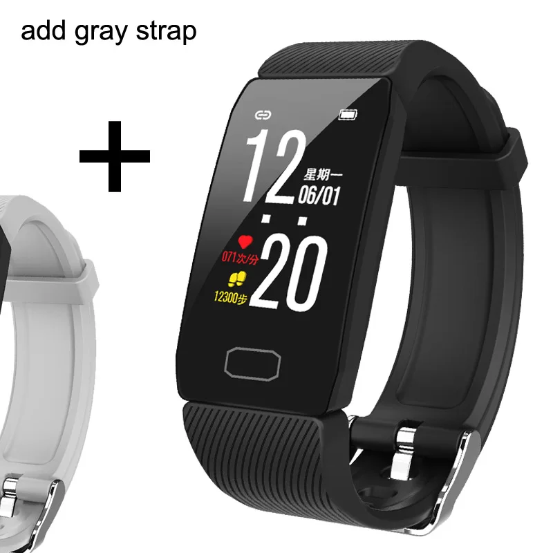 Add a gray strap Смарт-Браслет фитнес-браслет измеритель артериального давления для мужчин t фитнес-трекер пульсометр водонепроницаемые Смарт-часы для женщин и мужчин - Цвет: Add a gray strap