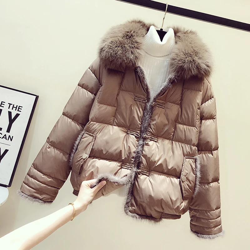 Fitaylor Women Coat 90% Duck Down Jacket Real Fox