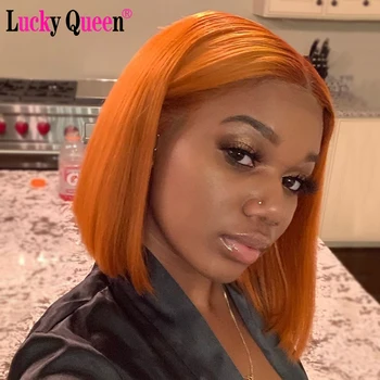 

Short Bob Lace Front Wigs Orange Color Bob Wig 4x4 Closure/13x4 Lace Front Wigs 150% Density Lucky Queen Remy Human Hair Wigs