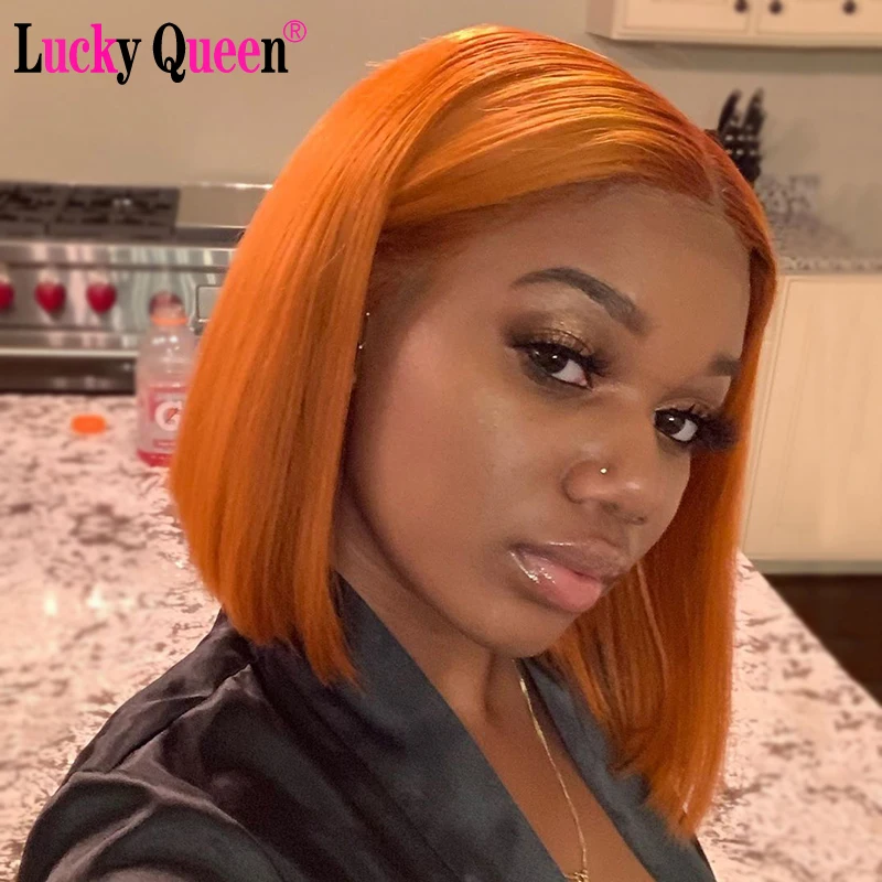 Permalink to -51%OFF Short Bob Wigs Transparent Lace Wigs Orange Color Bob Wig 4×4 Closure/13×4 Lace Front Wigs Lucky Queen Remy Human Hair Wigs
