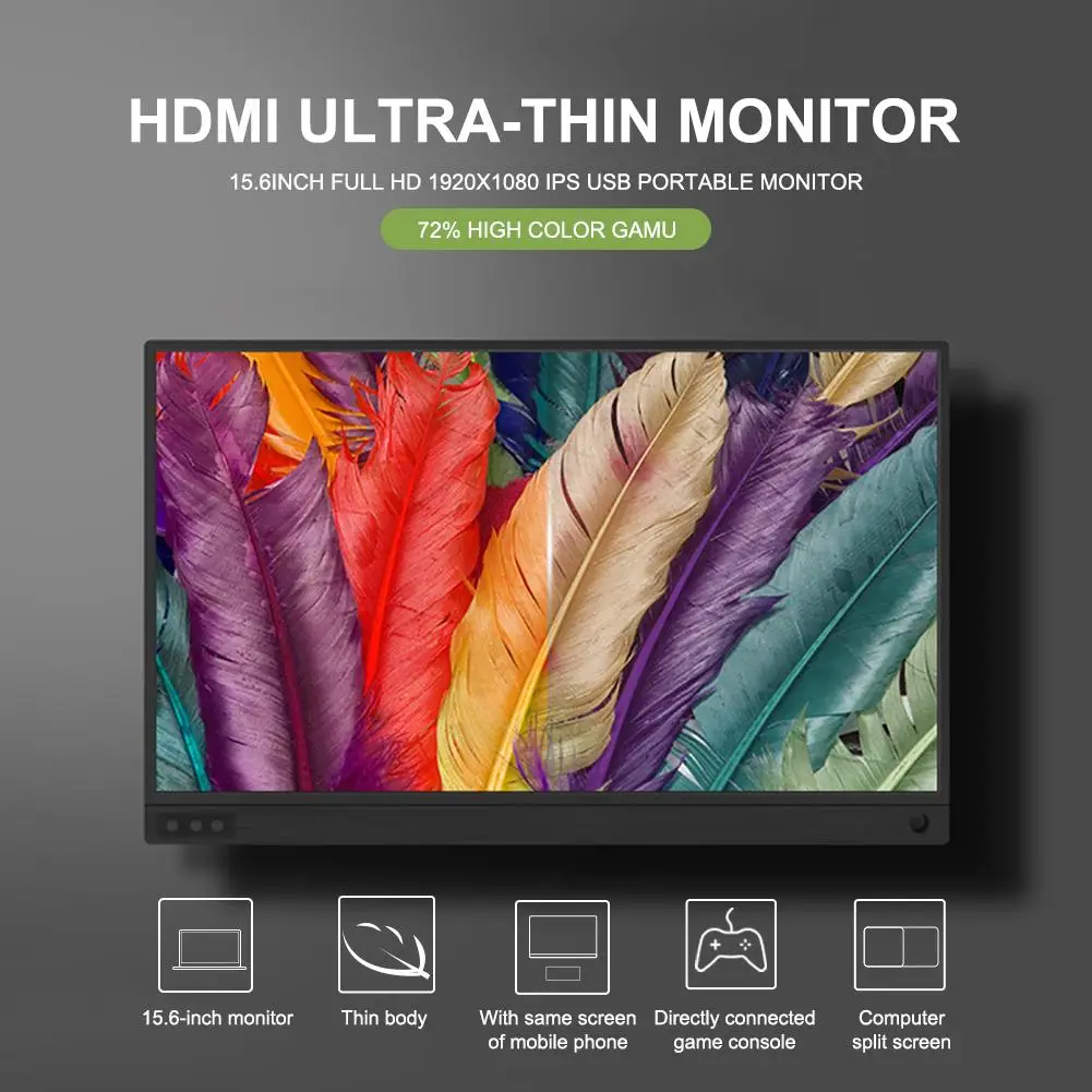Тонкий портативный ЖК монитор Hd 15 6 Usb Type C Hdmi для ноутбука телефона xbox коммутатора