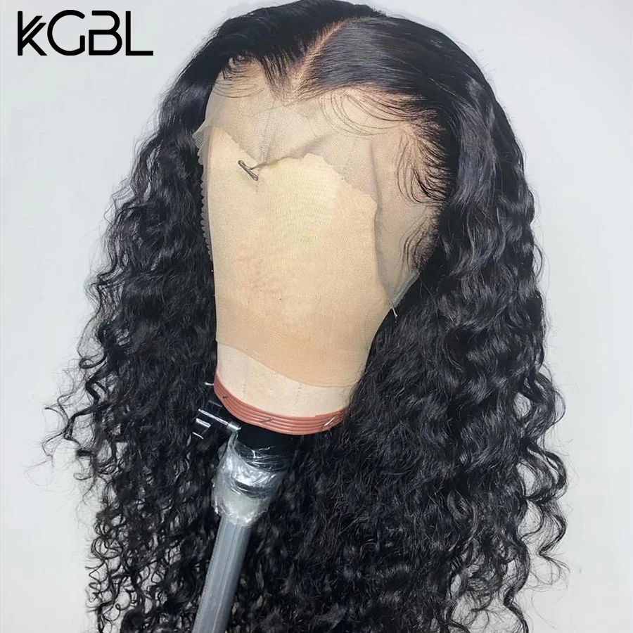 KGBL вьющиеся 13*4 Кружева спереди средний коэффициент "-24" не-Remy человеческие волосы парики натуральный цвет бразильские волосы парики с детскими волосами