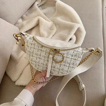 

Female Chain Waist Bag Women Fahsion Waist Bag PU Leather Shoulder Crossbody Chest HandBag