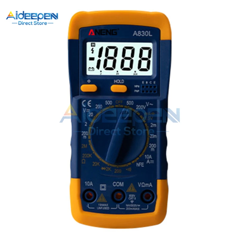 Yellow blue Portable A830L LCD Digital Multimeter AC DC Voltage Diode Freguency Multitester Handheld Volt Current Tester With Test Probe - Цвет: Yellow blue