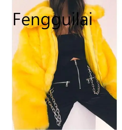 FENGGUILAI, пальто из искусственного меха, Женская Толстая Брендовая верхняя одежда, уличная одежда, женские желтые меховые пальто и куртки, зимнее теплое меховое пальто